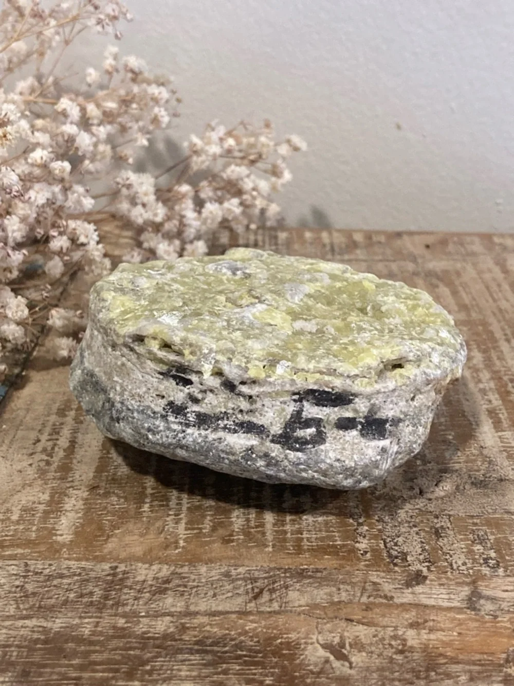 Yellow Rock with Crystals Sulfur Smell 3.5” Across